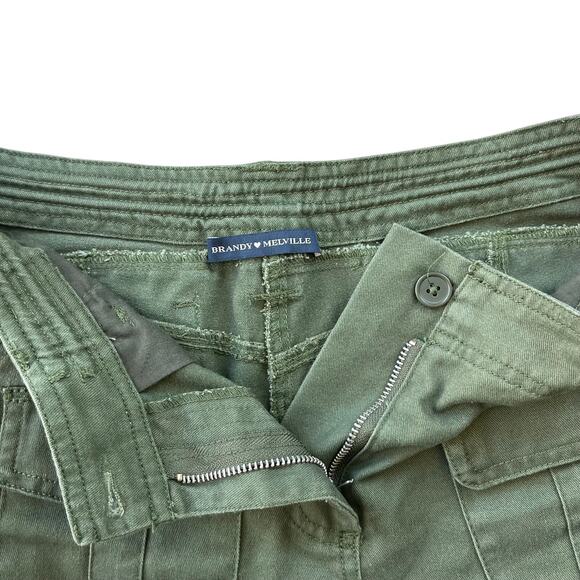 Brandy Melville Olive Green Utility Cargo Pants One Size Straight Leg Pockets - Picture 2 of 8